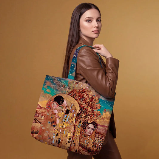 Dutch 'golden peacock/Klimt study' canvas bag panel *pattern included*