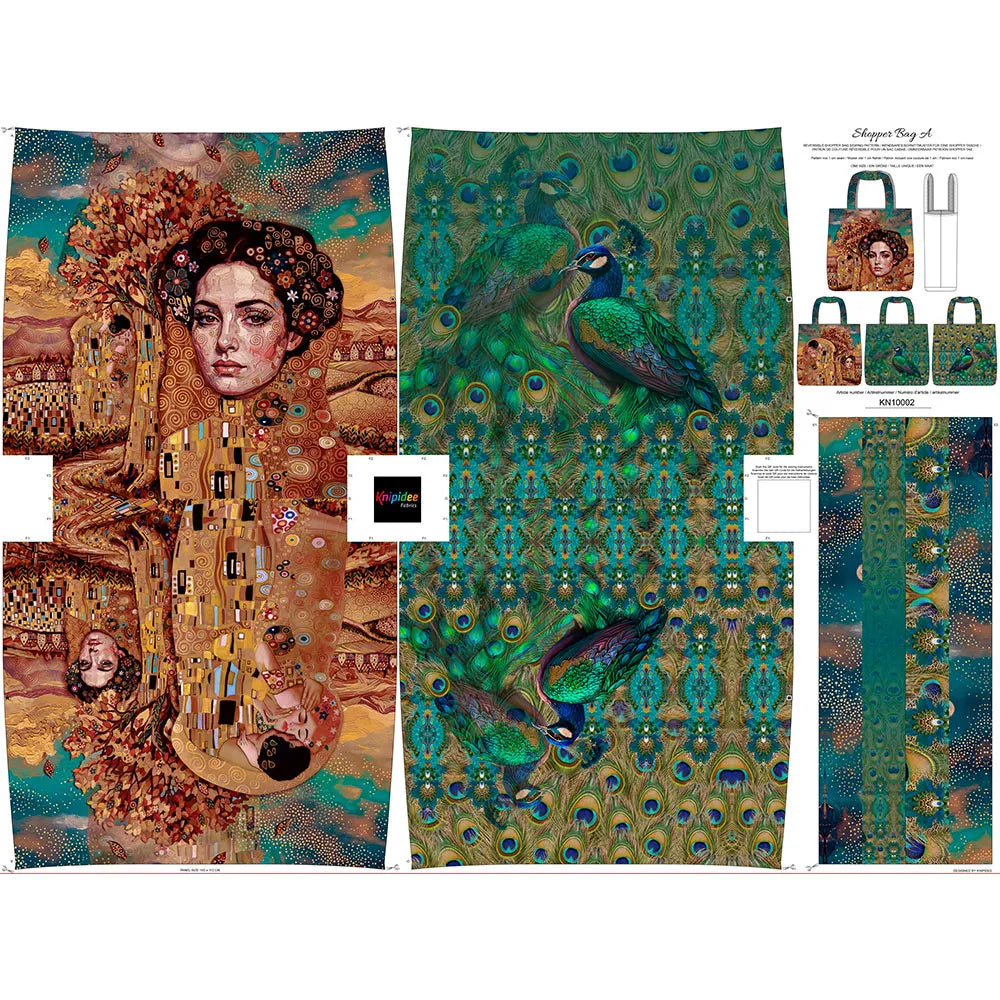 Dutch 'golden peacock/Klimt study' canvas bag panel *pattern included*