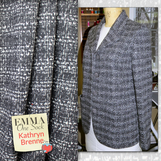 Italian off-black/gray hatch design wool doubleknit