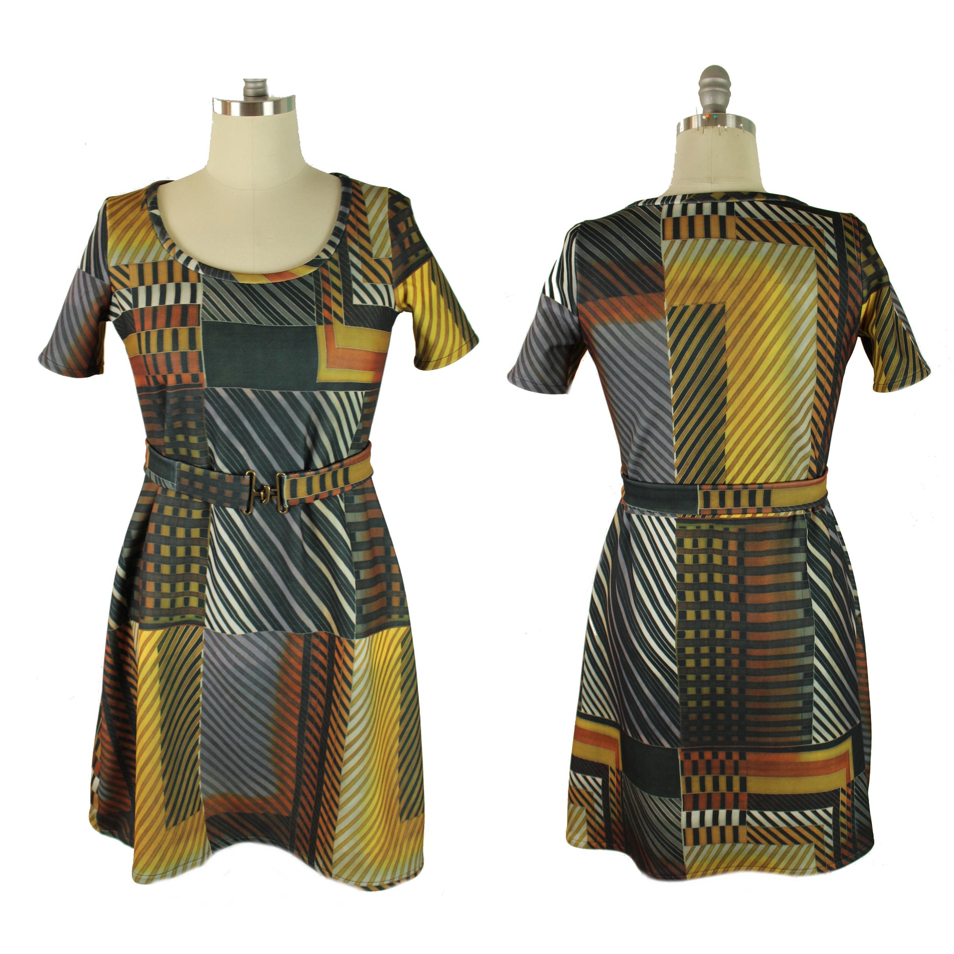 NY designer autumn earth graphic scuba knit