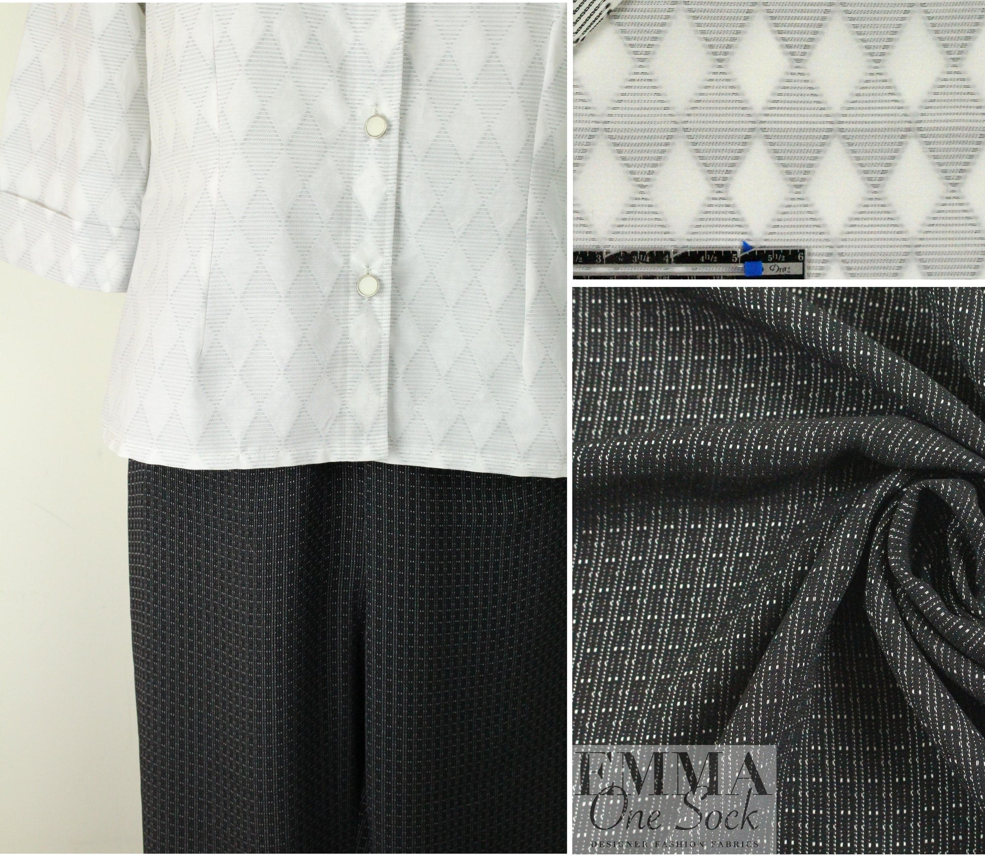 The0ry black/white cotton diamond clipped weave 1.66 yd