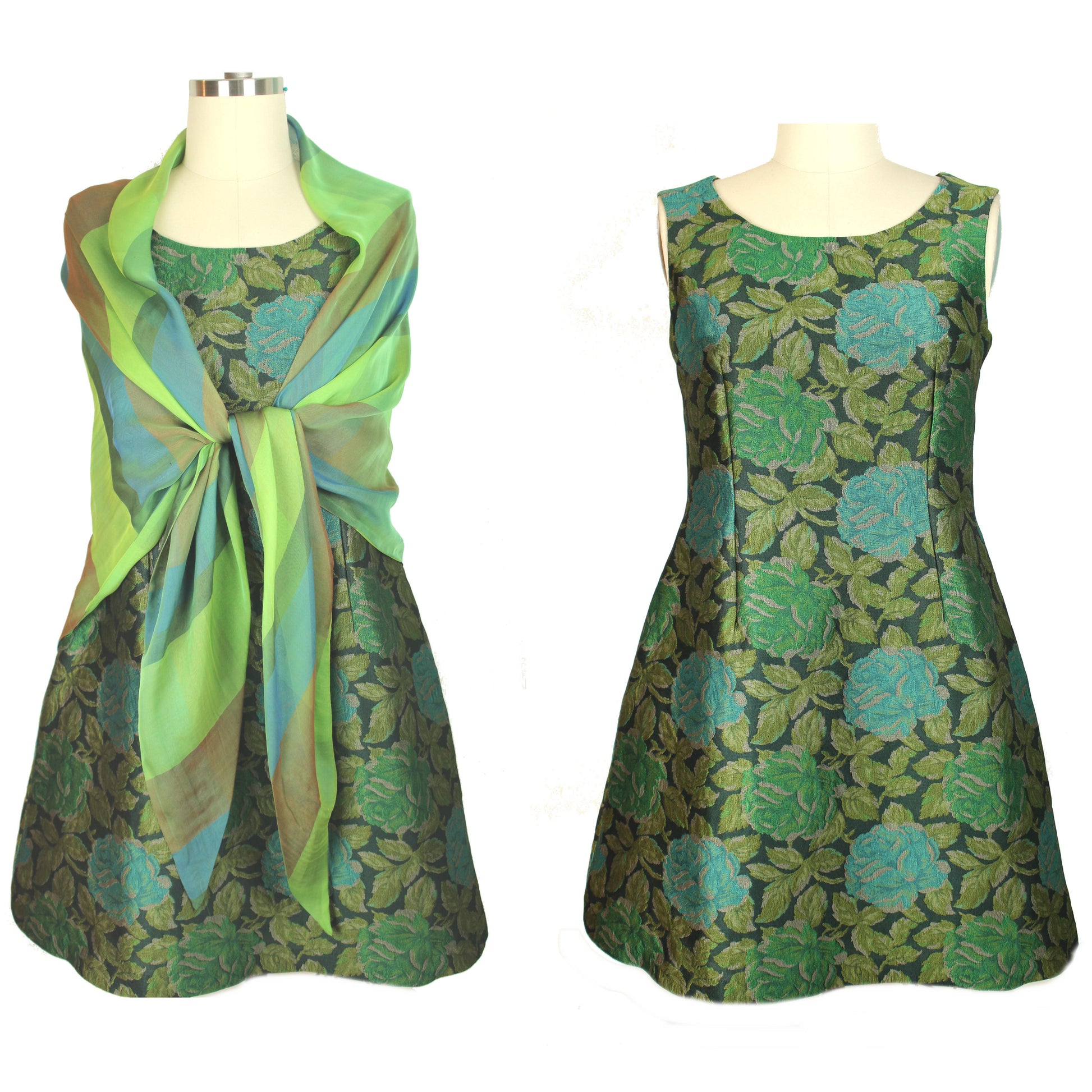 Italian floral jacquard brocade - emerald tones 1.875 yd
