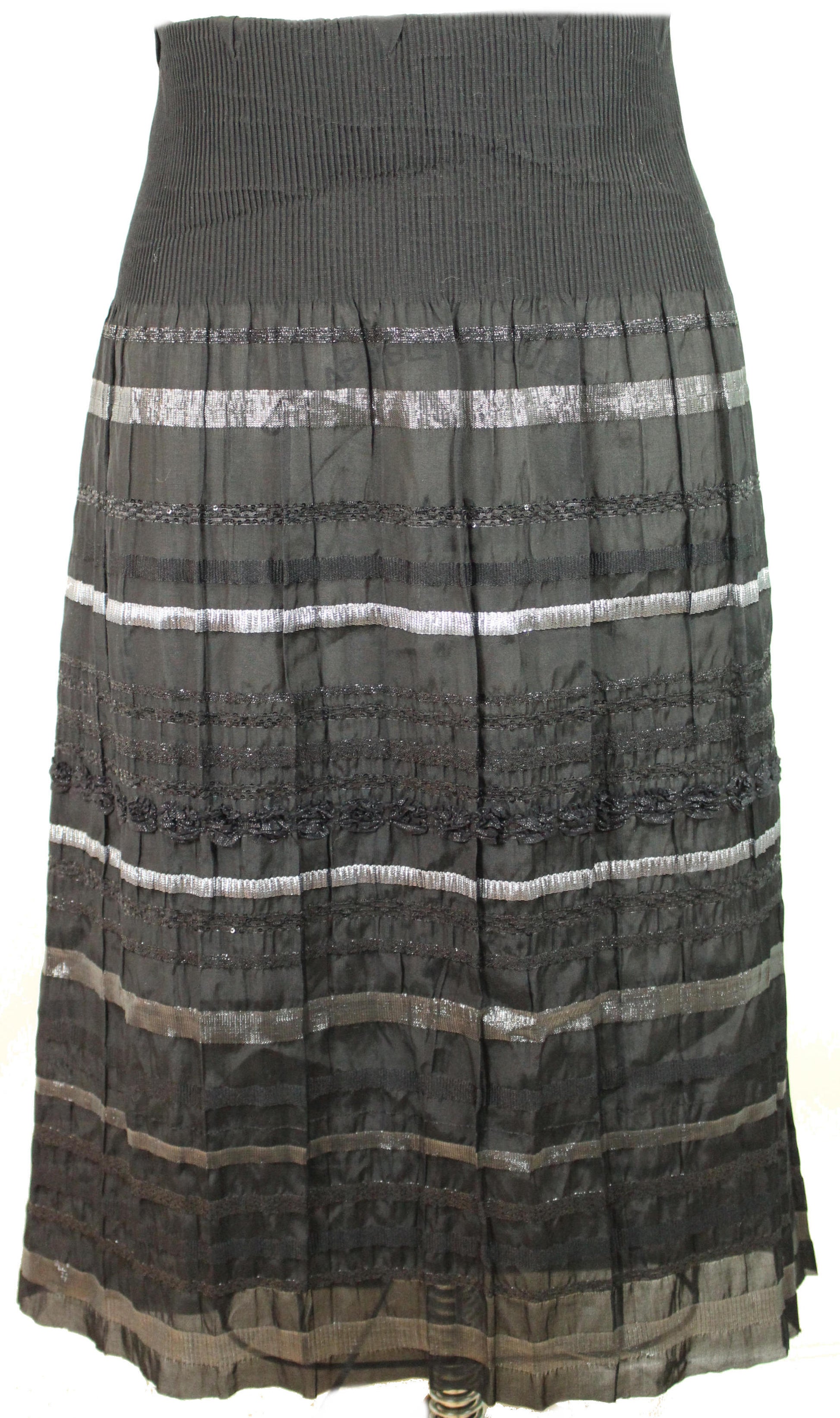 French jacquard weave skirt panel - black/silver 2 panel