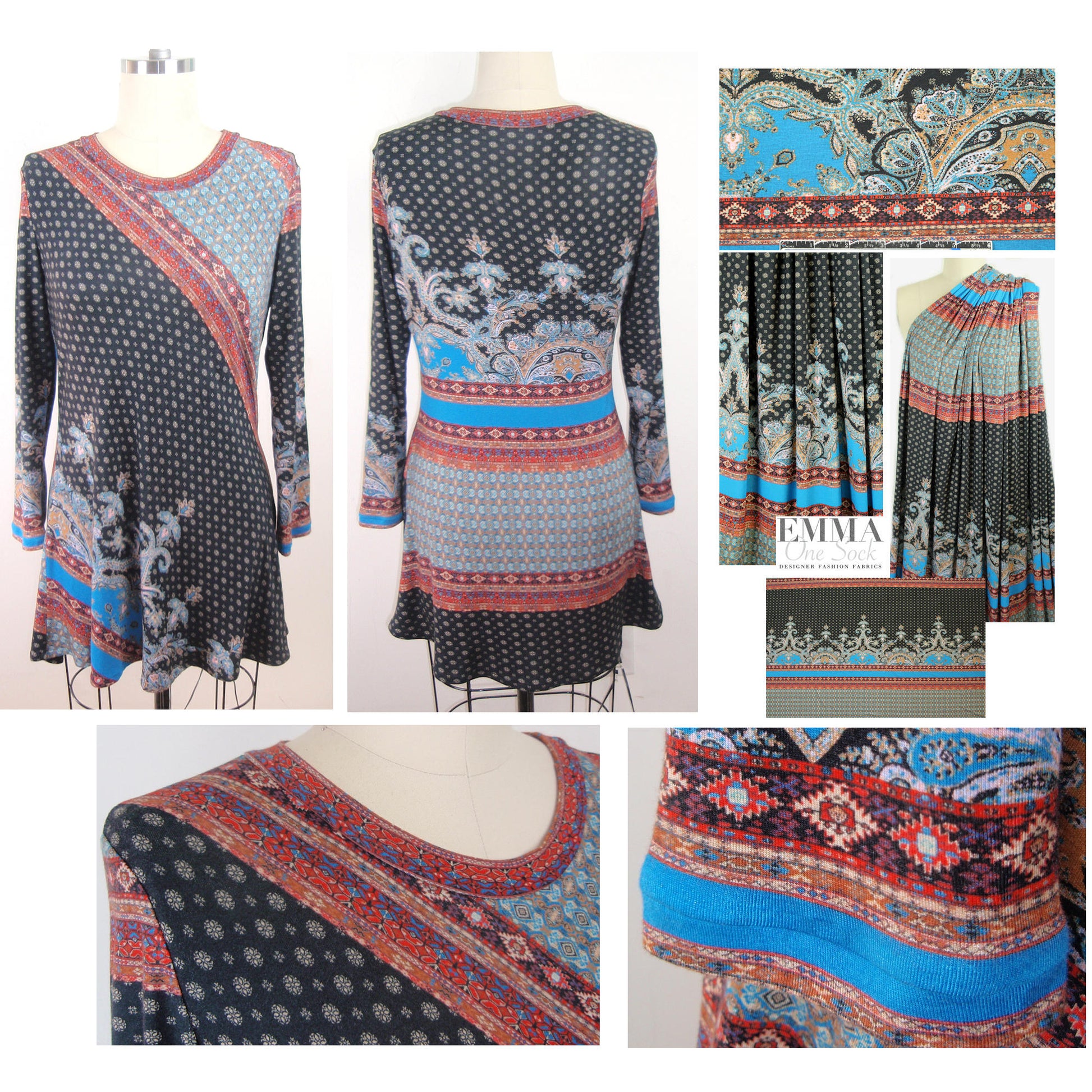Italian paisley border panel viscose/span knit