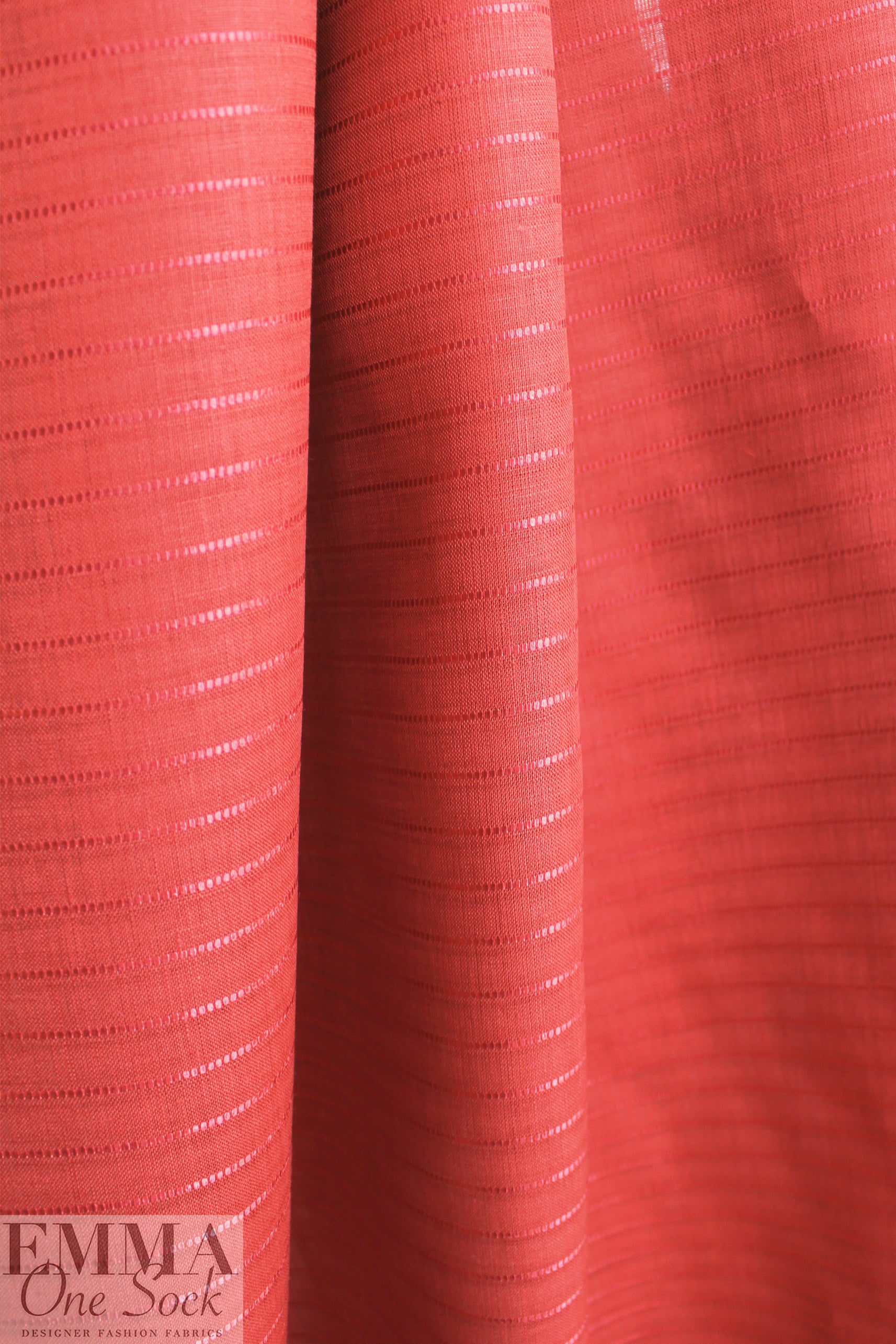 ribbon stripe linen woven - fiesta red 1 yard
