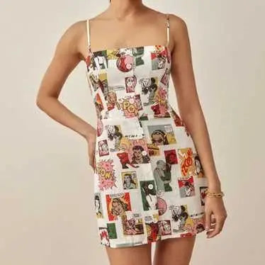 Ref0rmation 'vintage comic' viscose crepe woven