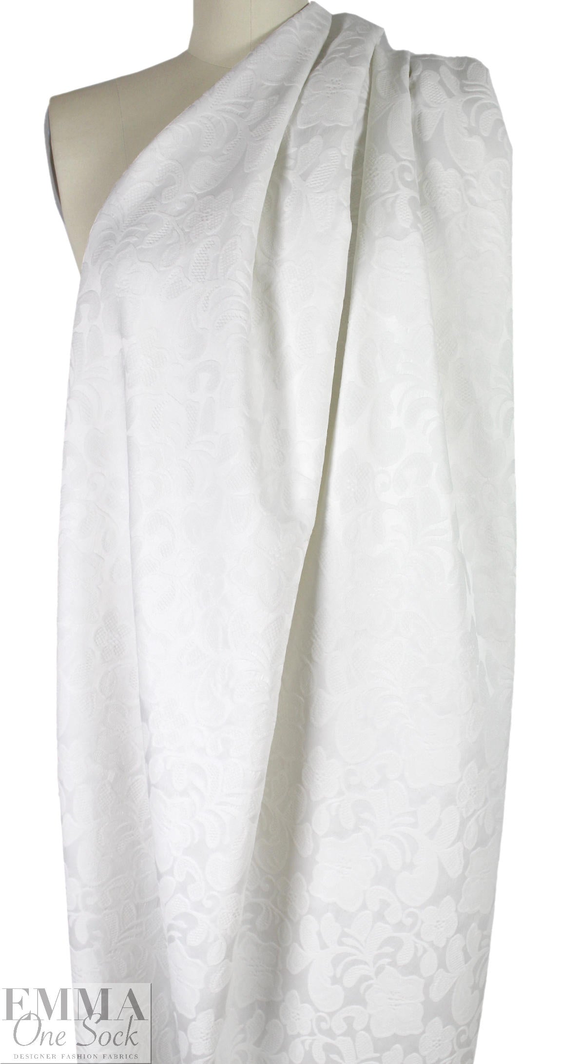 dimensional floral brocade stretch suiting - white 1.66 yd