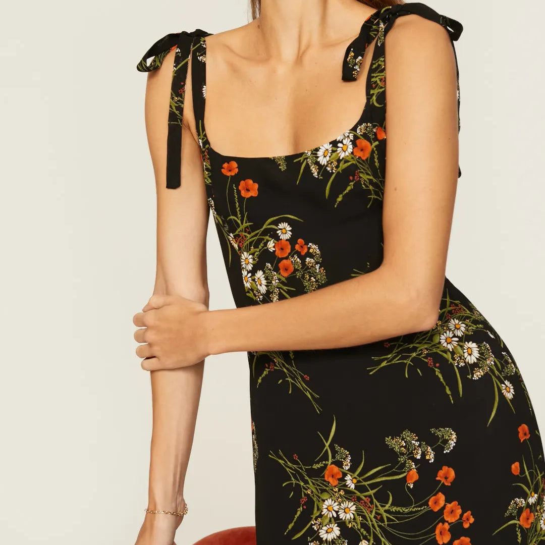 Ref0rmation 'besse' viscose crepe woven - black/persimmon