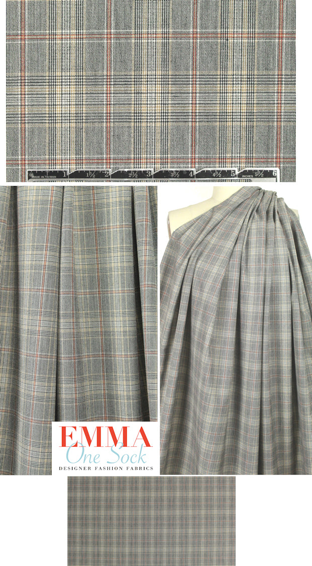 rust/taupe/black glen plaid stretch suiting 1.25 yds