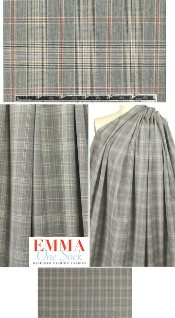 rust/taupe/black glen plaid stretch suiting 1.25 yds