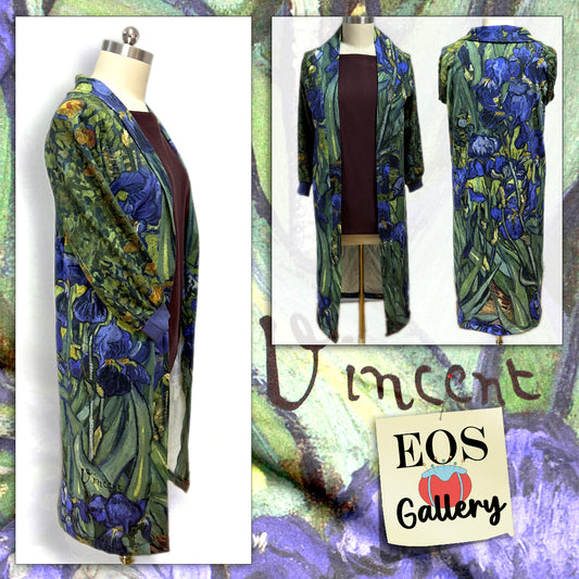 'Vincent's Irises' Dutch digital cotton brushed French terry panel, Oeko-Tex cert.