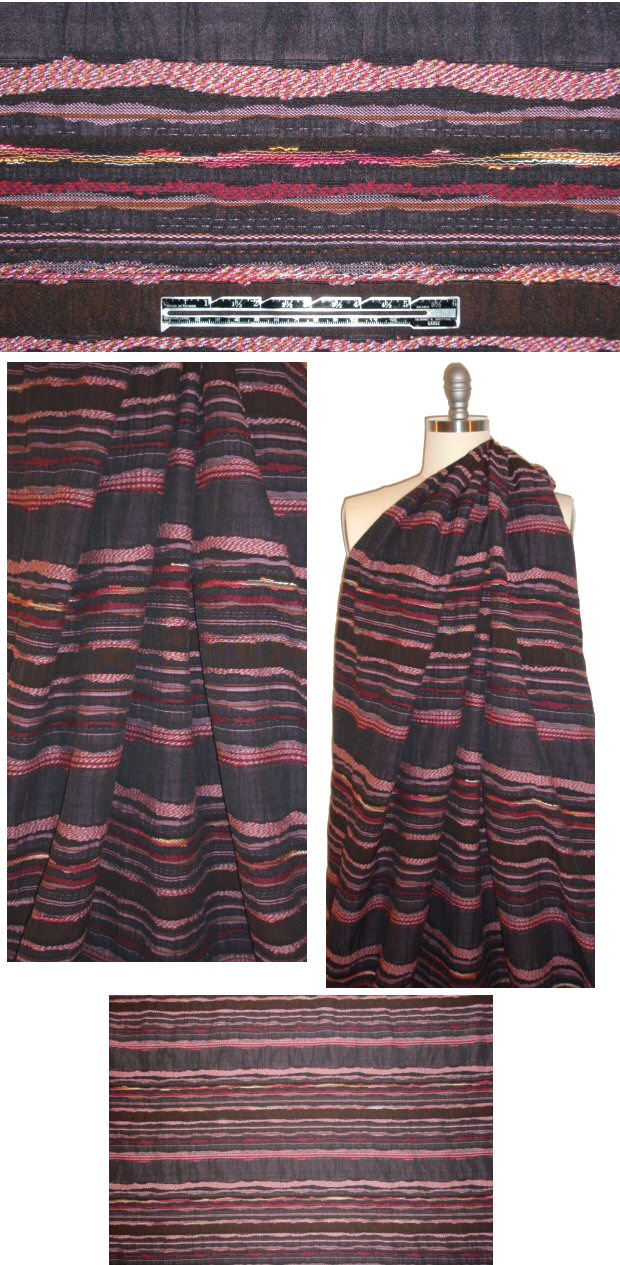 French textured stripey jacquard - dark chocolate/pink