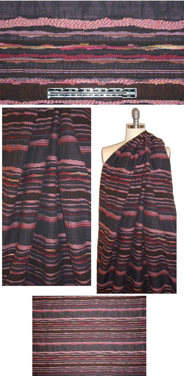 French textured stripey jacquard - dark chocolate/pink