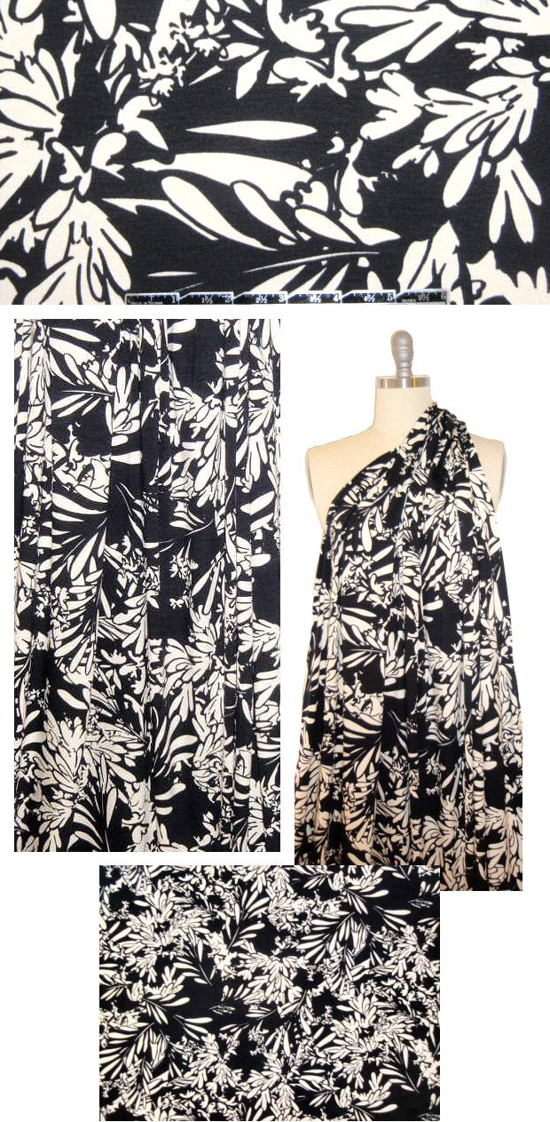 West Coast designer black/ivory silhouette floral knit .75 yds