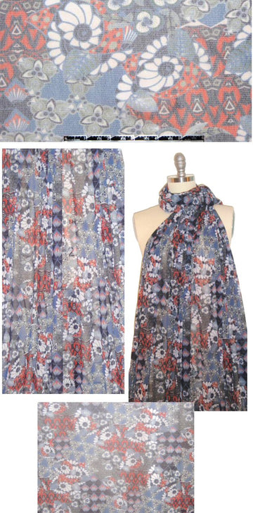 designer mesh knit - stylized flowery montage 1.75 yd