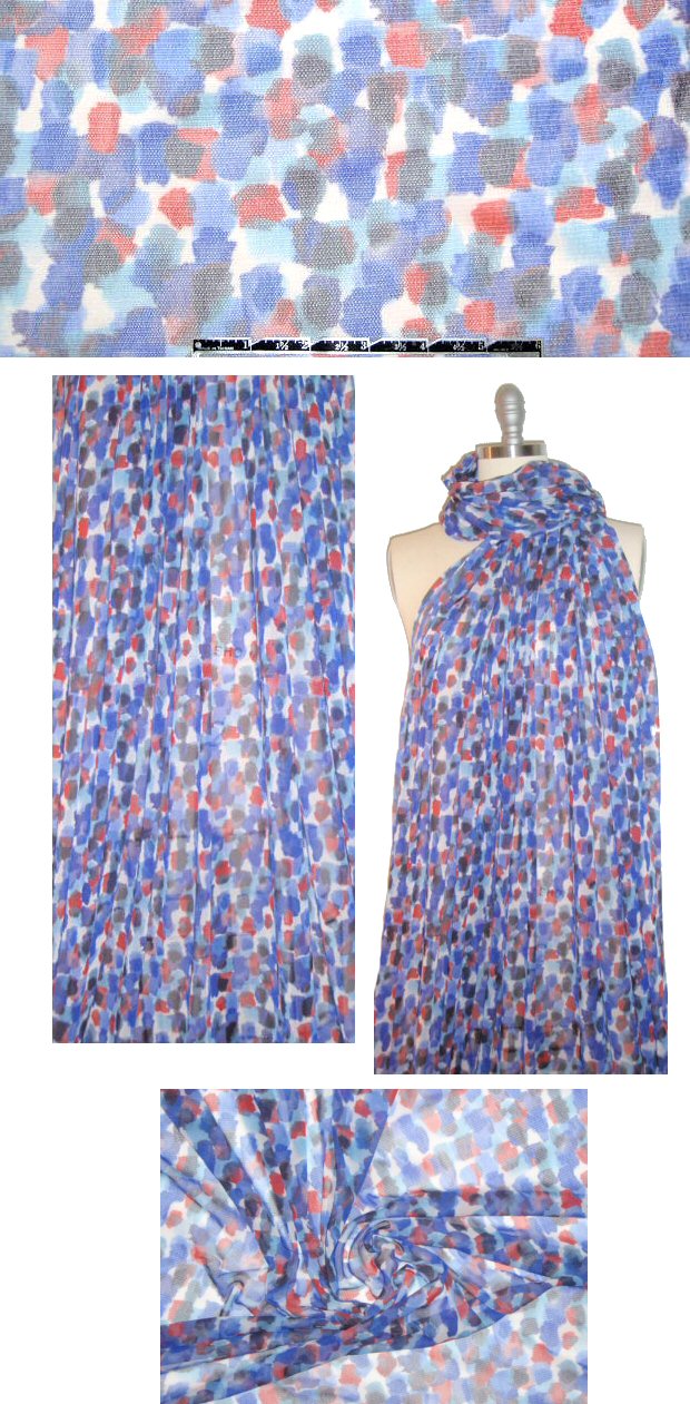 designer mesh knit - blue/red sponge paint 1.375 yd