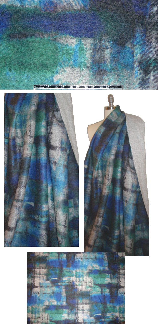 Italian blues decon plaid abstract wool blend fleece