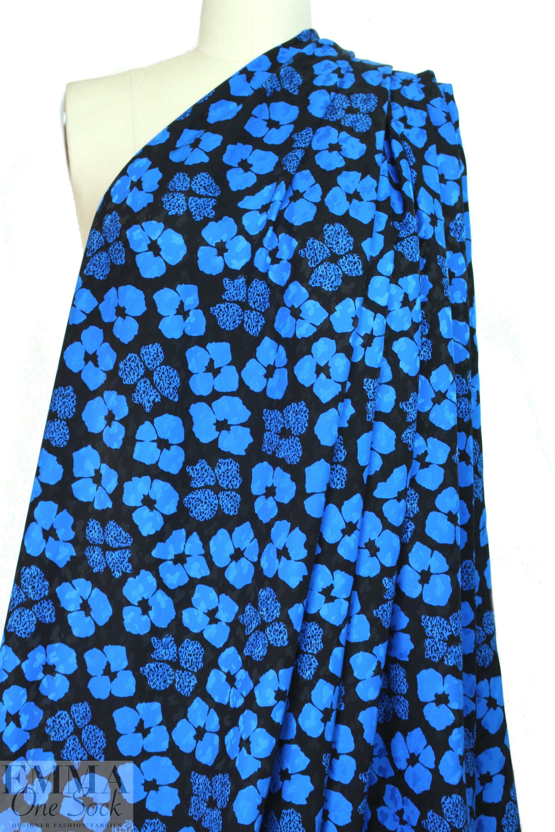 Abraham vintage couture silk jacquard - blue/black .875 yds