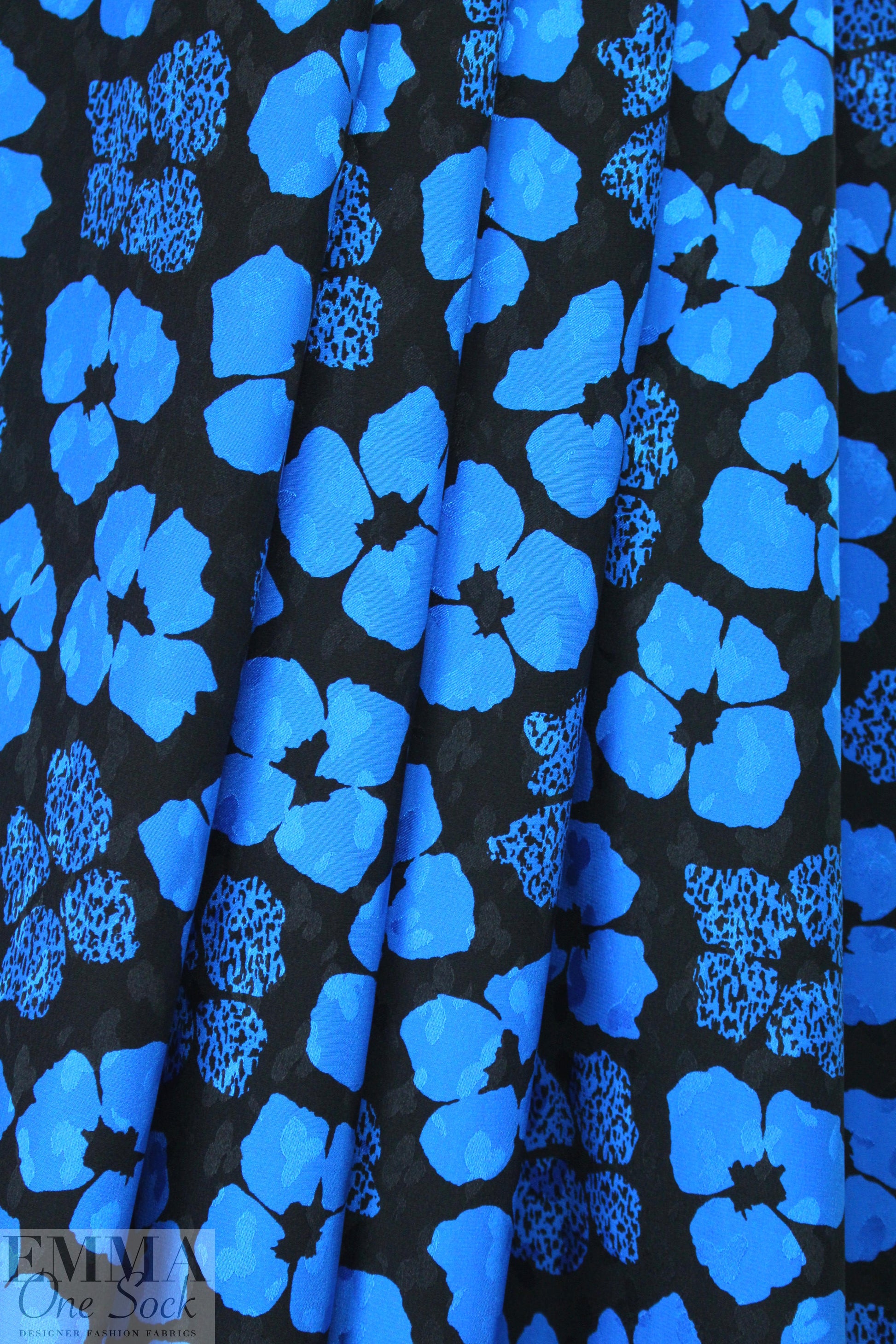 Abraham vintage couture silk jacquard - blue/black .875 yds