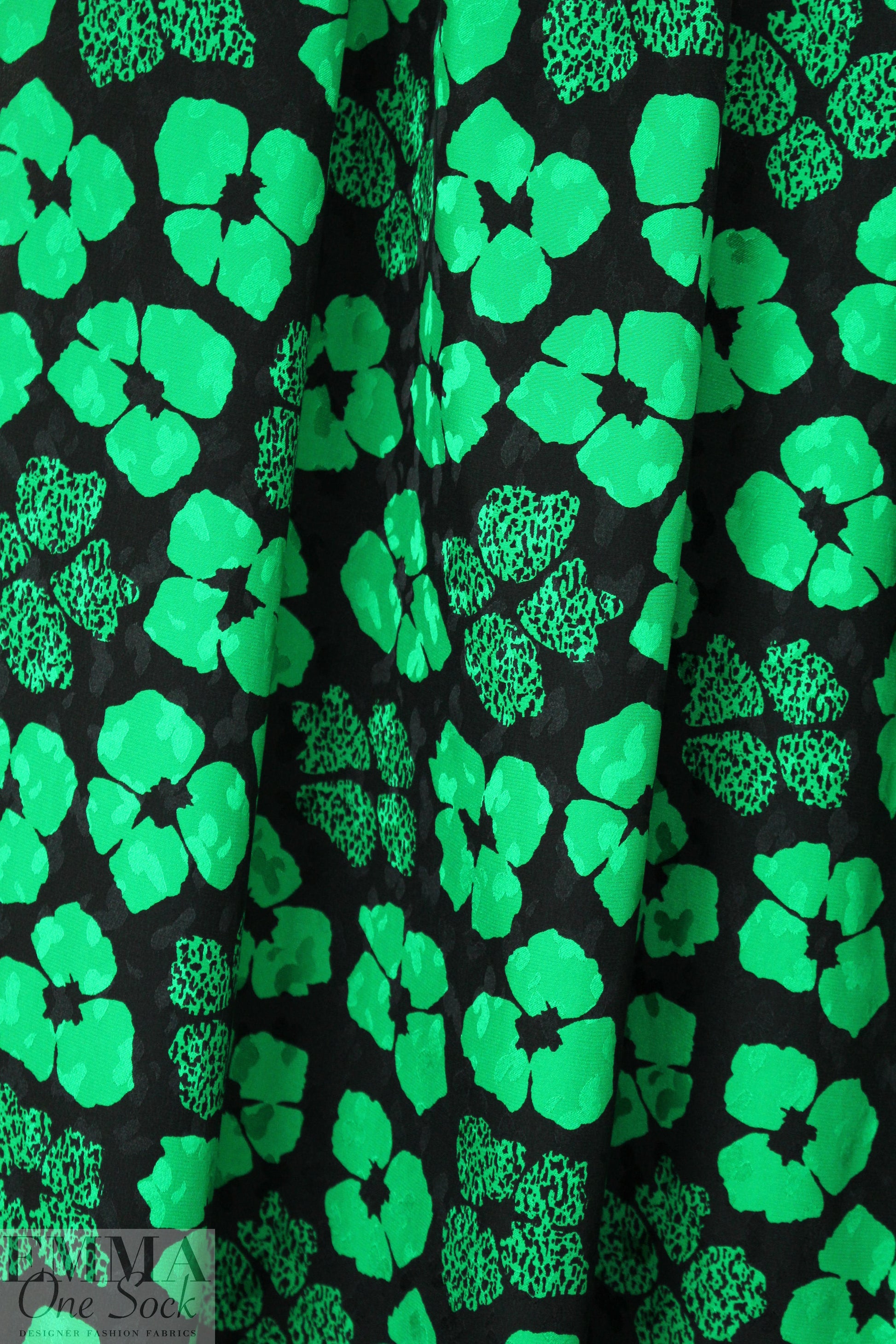 Abraham vintage couture silk jacquard - emerald/black .75 yds