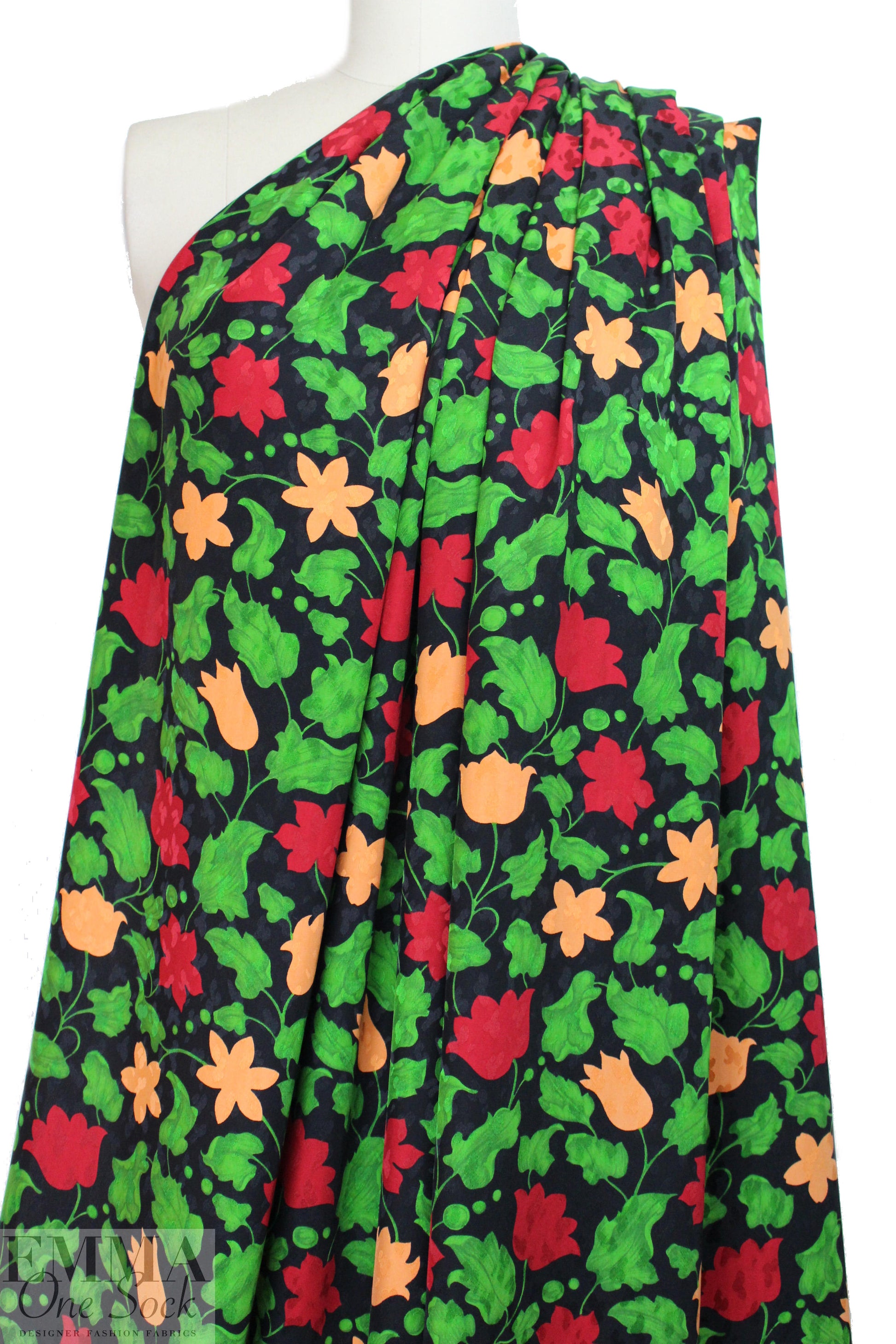 Abraham vintage couture silk jacquard - ruby/emerald 1.625 yd