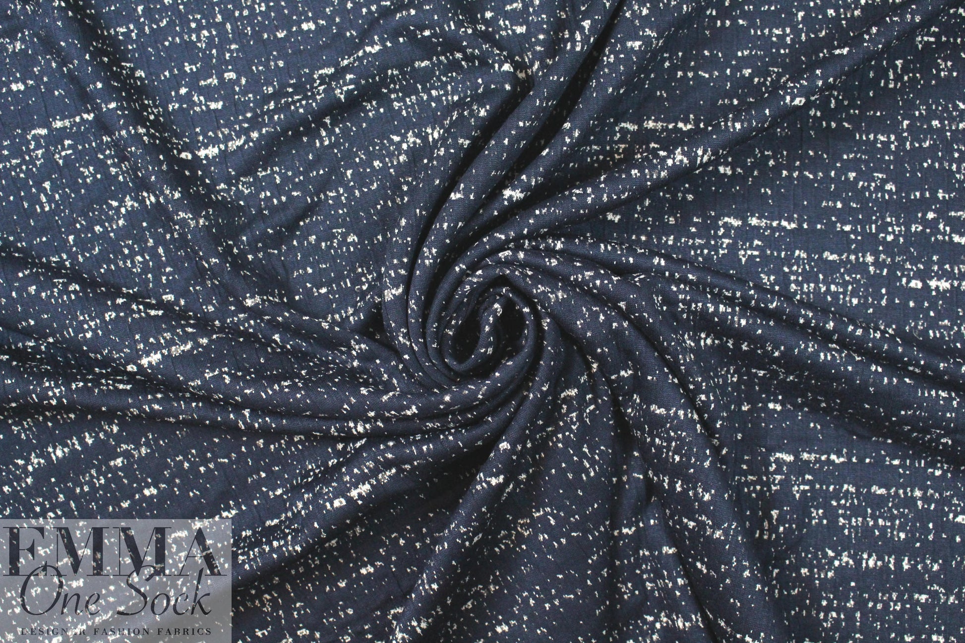 navy/white specks yarn dyed doubleknit .75 yds