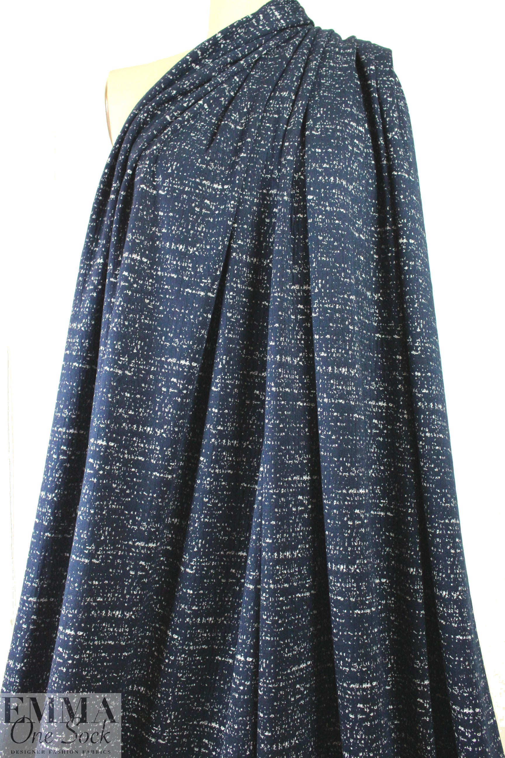 navy/white specks yarn dyed doubleknit .5 yds