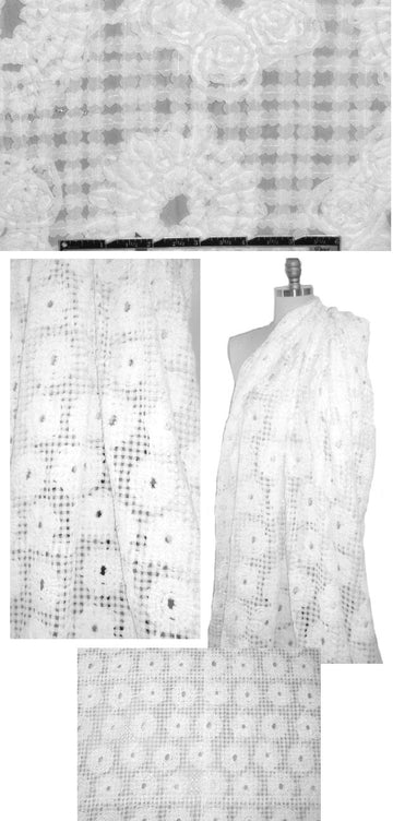 Italian applique 'gingham' ruffle lace - white 1.5 yd