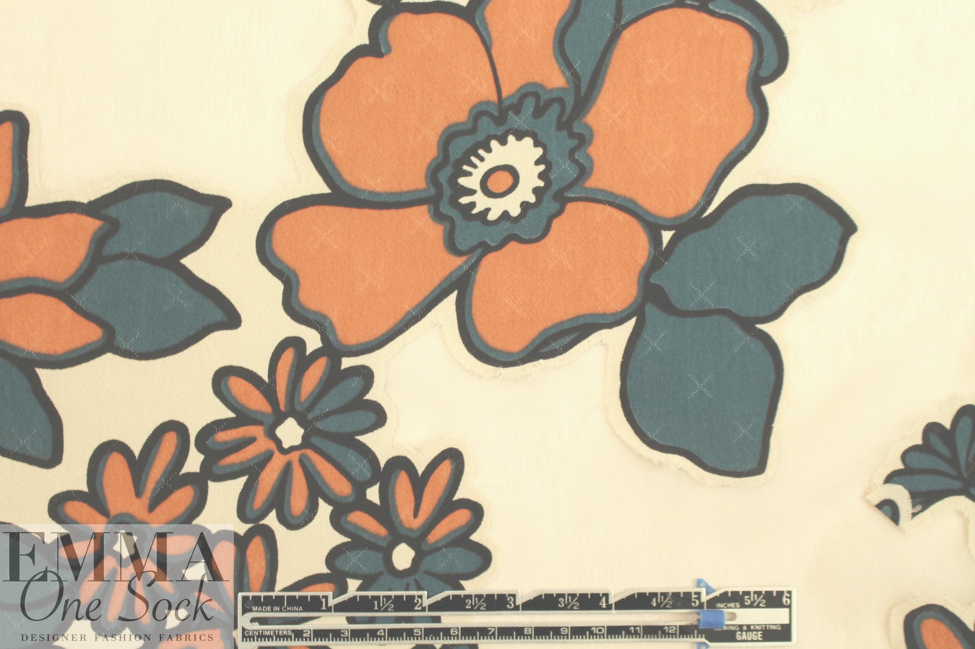 Italian stylized flowers applique' crepe sheer 1.875 yd