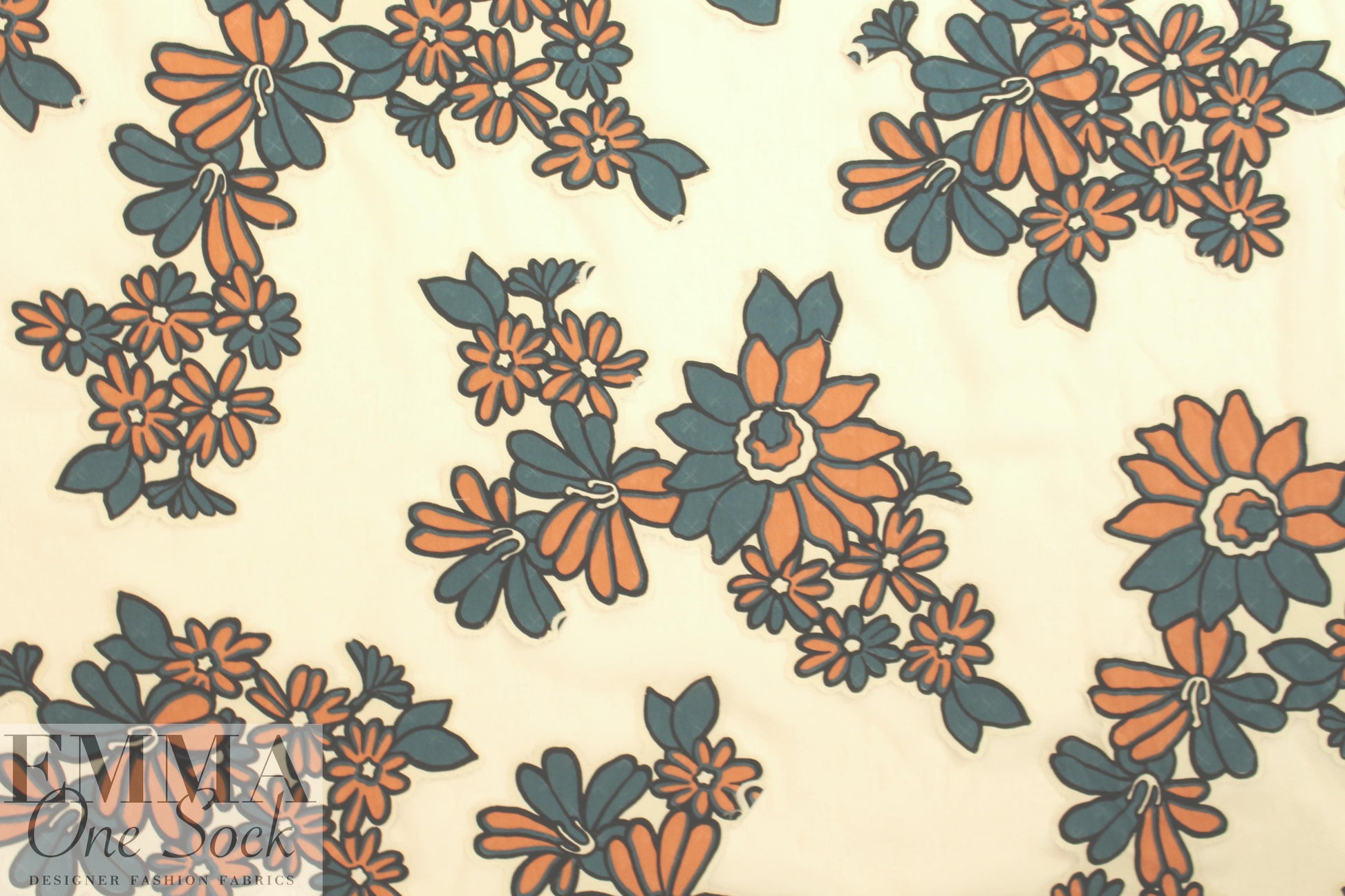 Italian stylized flowers applique' crepe sheer 1.875 yd