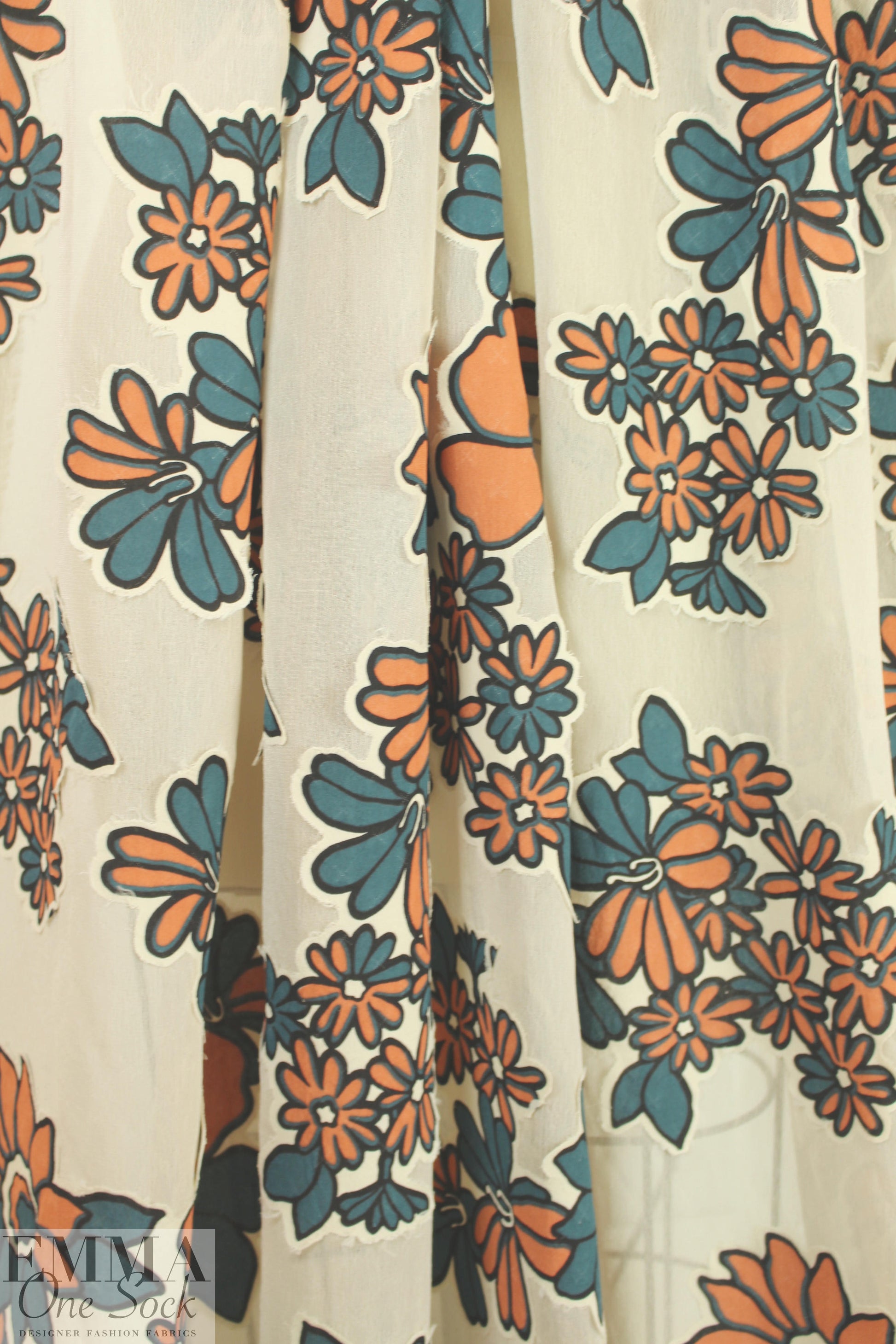 Italian stylized flowers applique' crepe sheer