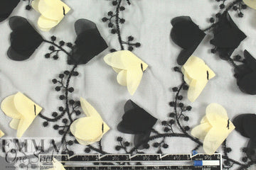 Tah@ri black/ivory 3-D flower applique' mesh lace 1.25 yds