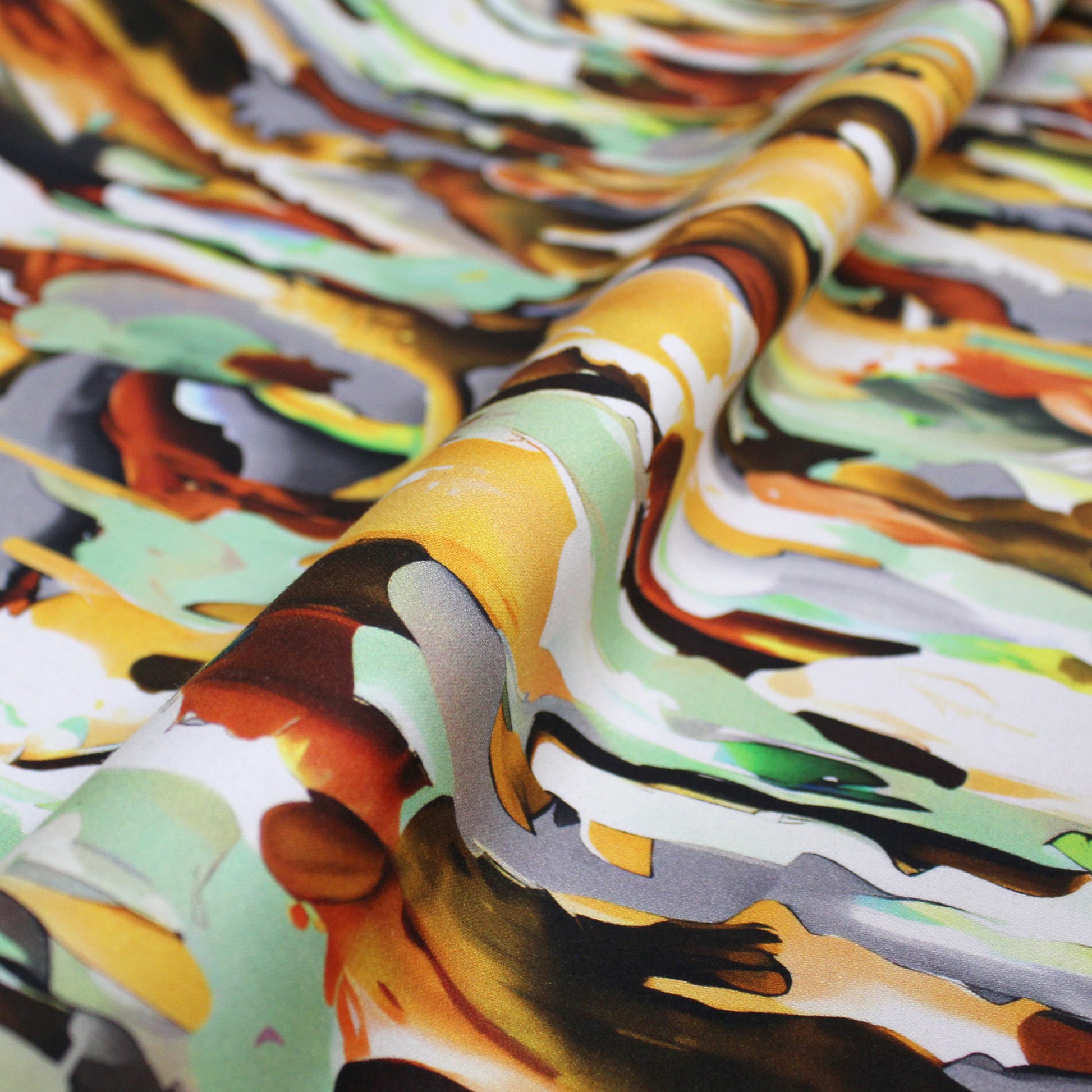 'artist's camo' printed stretch cotton woven, Oeko-Tex cert.