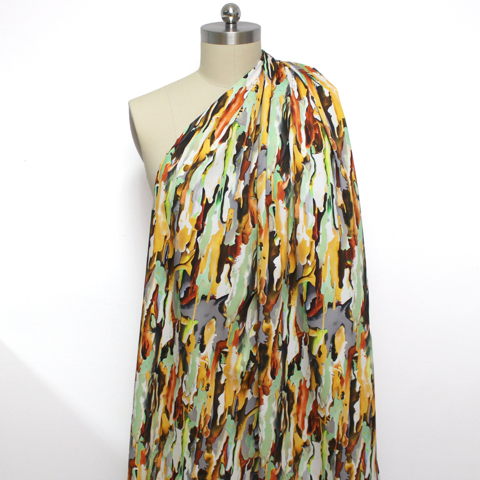 'artist's camo' printed stretch cotton woven, Oeko-Tex cert.