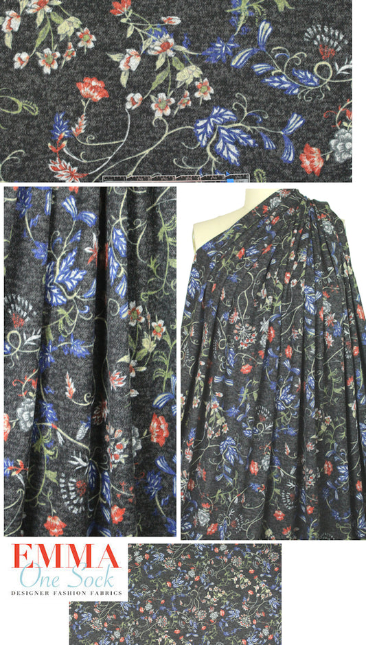 printed tricot athleisure knit - red/blue floral