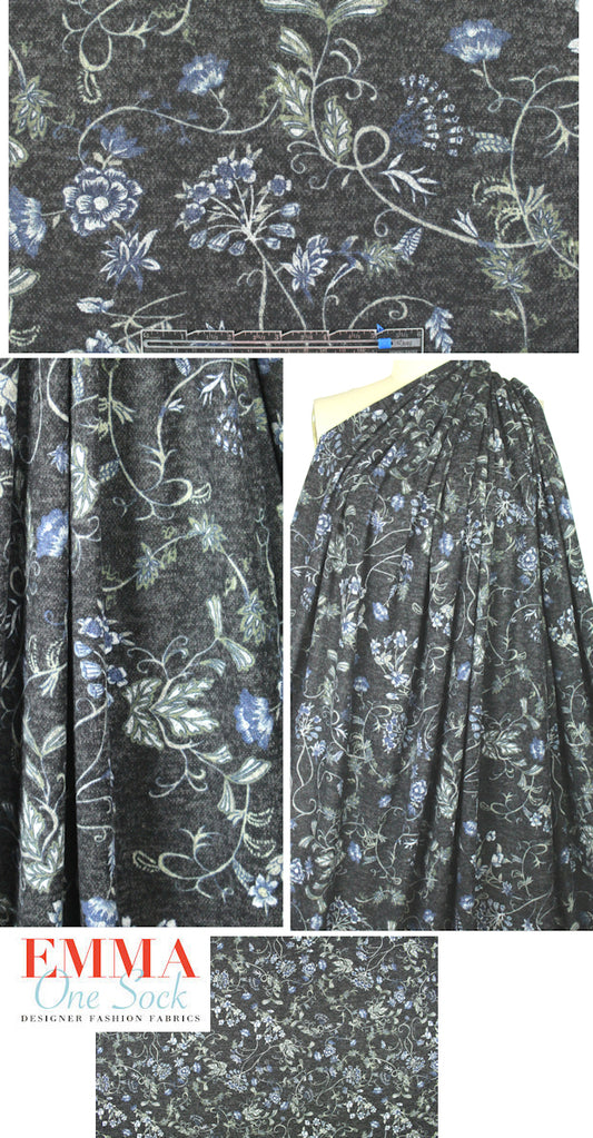 printed tricot athleisure knit - soft blue floral