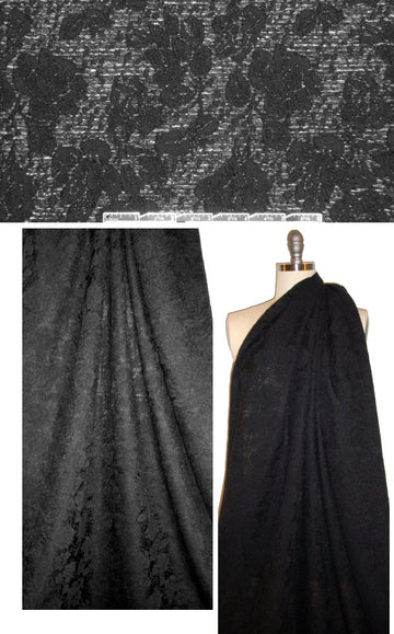 Italian textured floral lace matelasse' 2-ply knit - black 1.5 yd