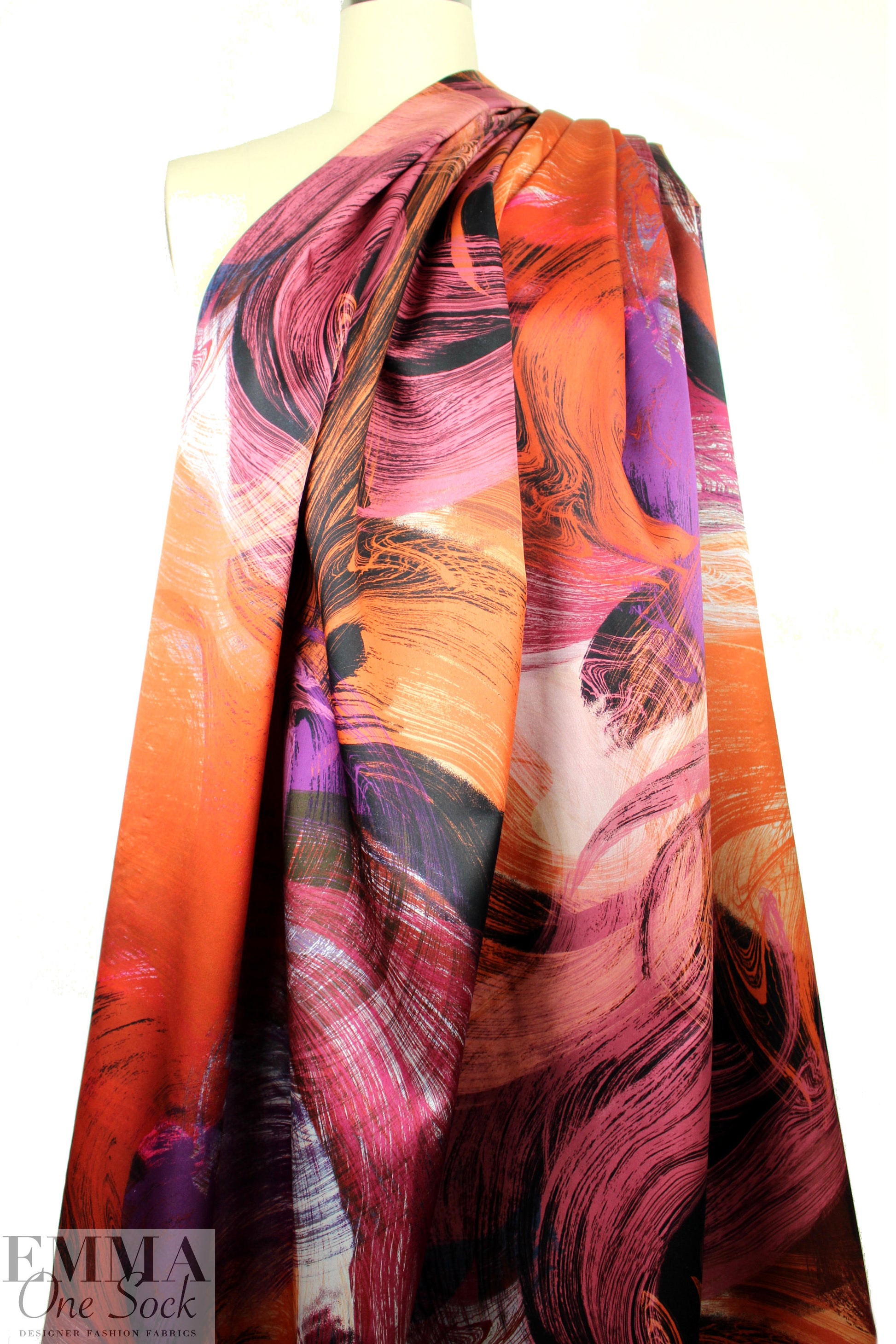 Italian fine lines abstract backed silk charmeuse
