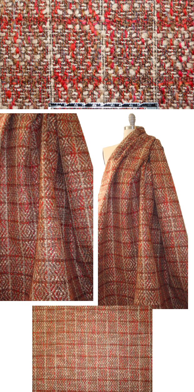 NY designer bonded fancy weave coating - red/sand 1.75 yds