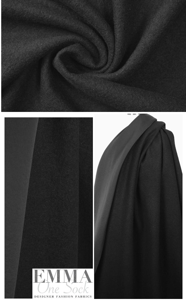 Italian boiled wool backed coating - jet black
