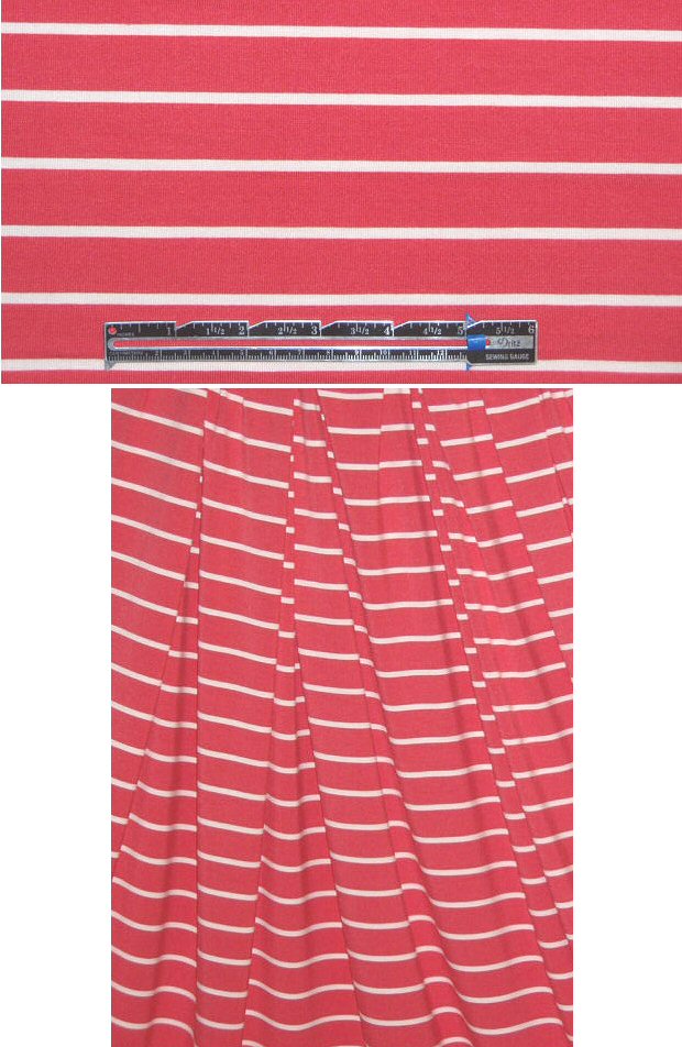 bamboo viscose/spandex jersey - coral-red/white stripe