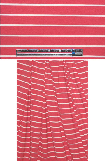 bamboo viscose/spandex jersey - coral-red/white stripe