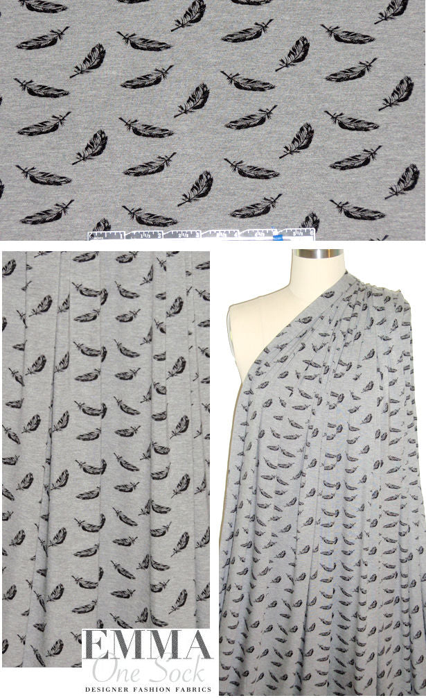 floating feathers bamboo/spandex jersey - black/gray .75 yds