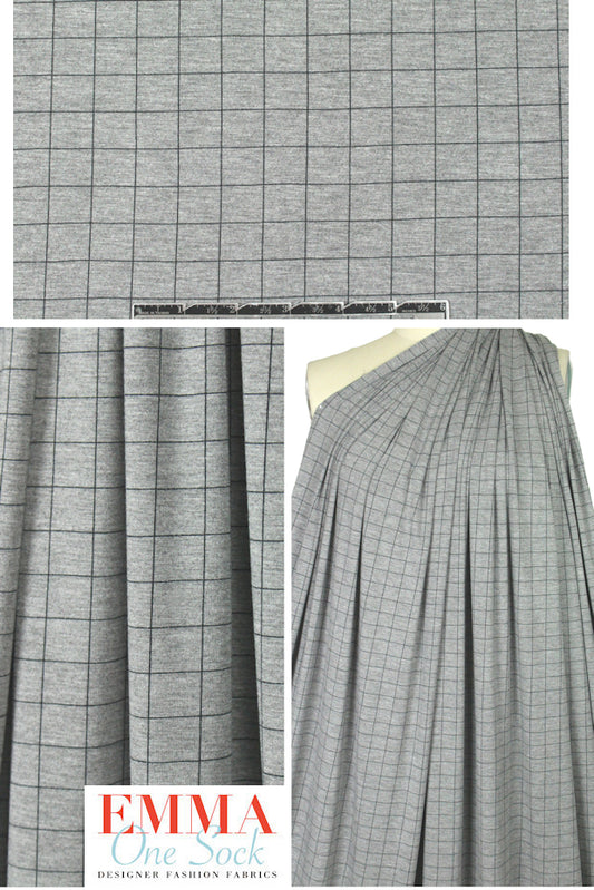 gridwork bamboo/spandex jersey - black on gray 1.5 yd