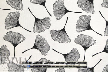 ginkgo on white bamboo/spandex jersey - Oeko-Tex cert. .5 yds