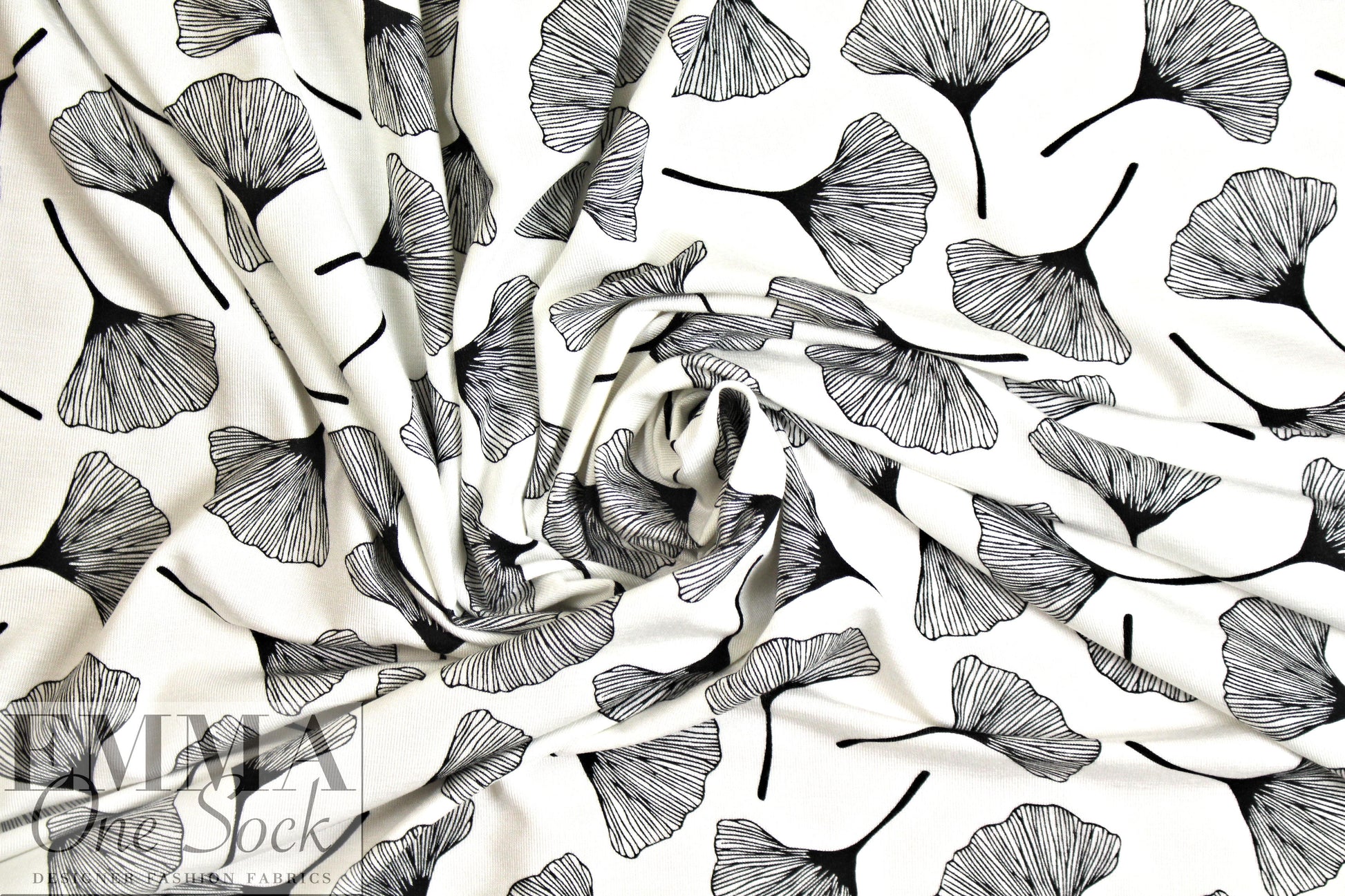 ginkgo on white bamboo/spandex jersey - Oeko-Tex cert.