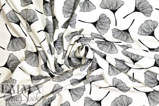 ginkgo on white bamboo/spandex jersey - Oeko-Tex cert.