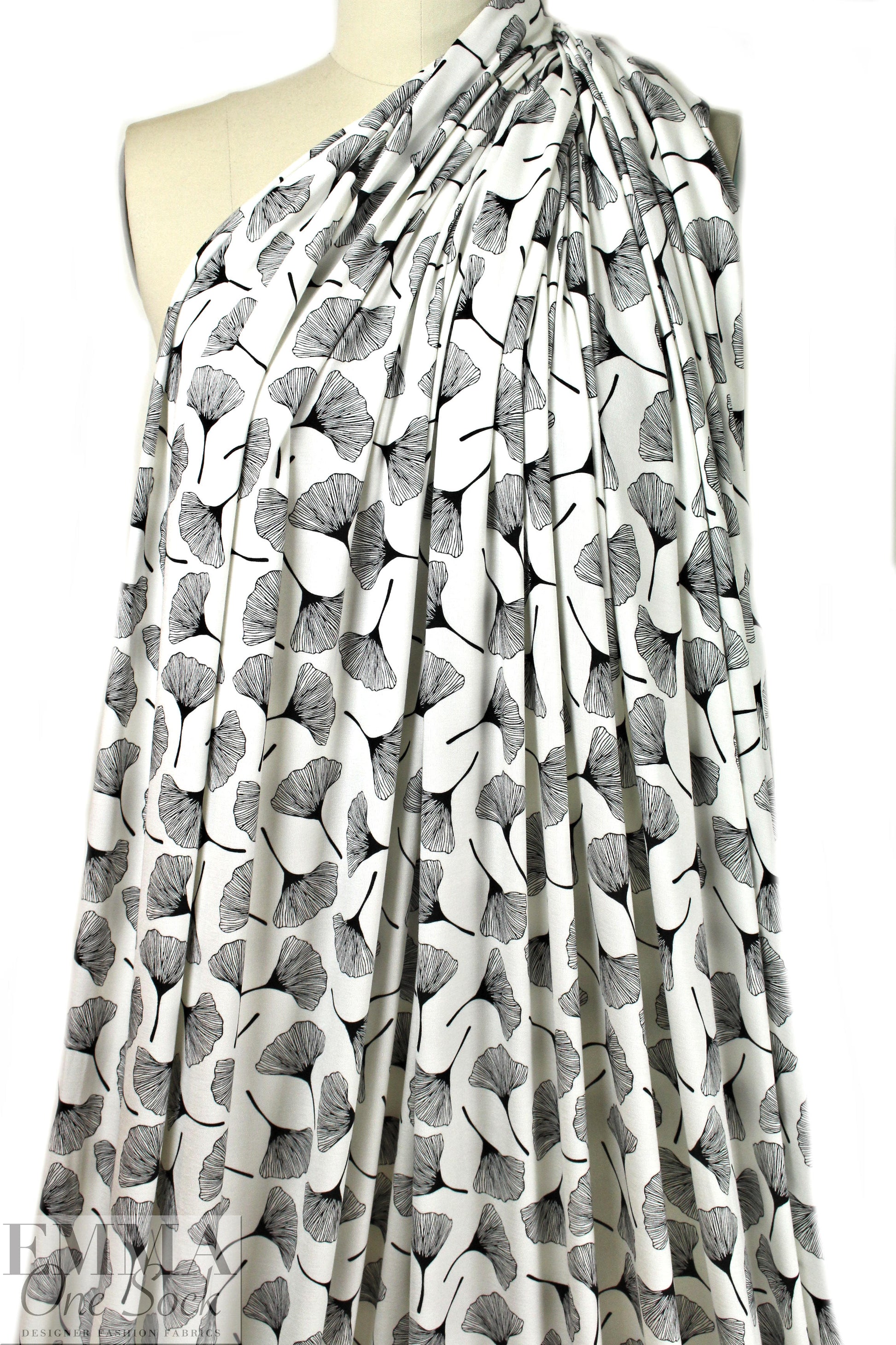ginkgo on white bamboo/spandex jersey - Oeko-Tex cert.
