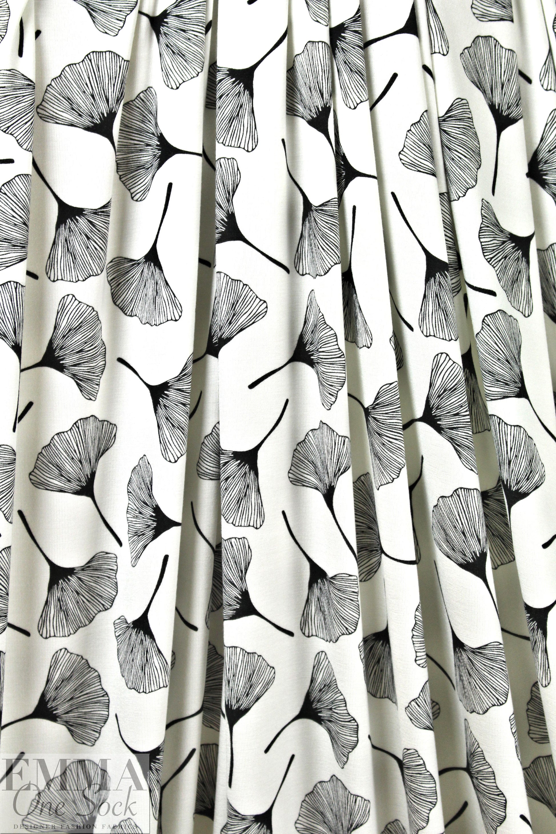 ginkgo on white bamboo/spandex jersey - Oeko-Tex cert.