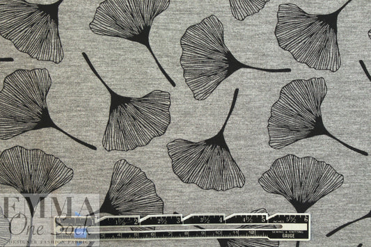 ginkgo on gray bamboo/spandex jersey - Oeko-Tex cert. .625 yds